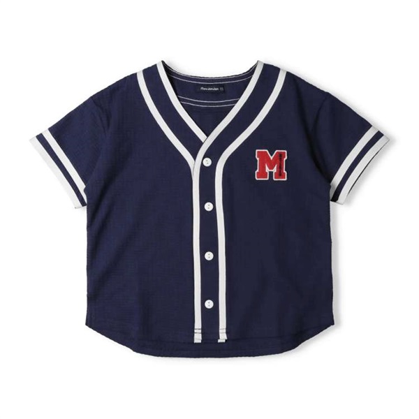 格子柄ジャガードベースボール半袖シャツ(コン-100cm)