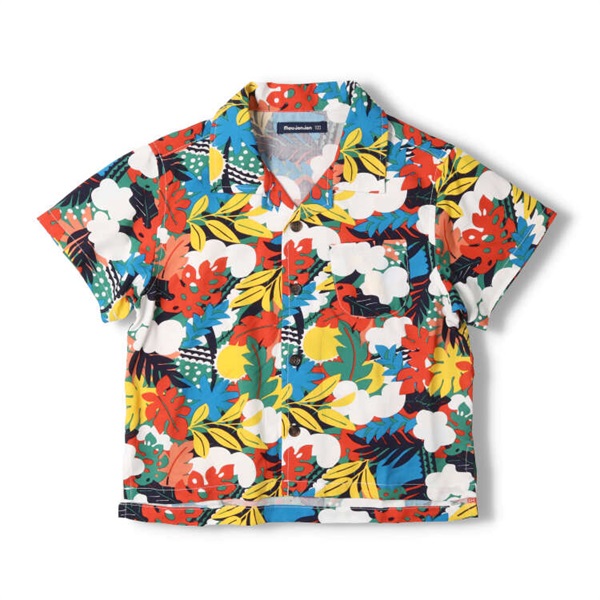 ボタニカル柄レーヨン半袖シャツ(カラフル-100cm)