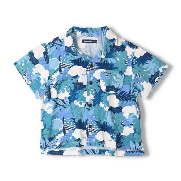 ボタニカル柄レーヨン半袖シャツ(ブルー-120cm)