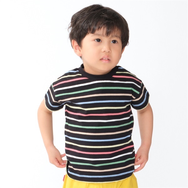 カラフルボーダー半袖Tシャツ(ブラック-100cm)