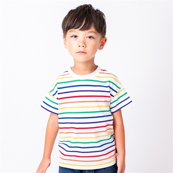 カラフルボーダー半袖Tシャツ(ホワイト-140cm)