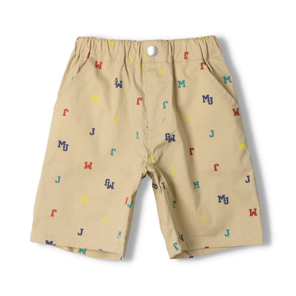 *ロゴ総柄ストレッチダンプ5分丈ハーフパンツ(ベージュ-110cm)