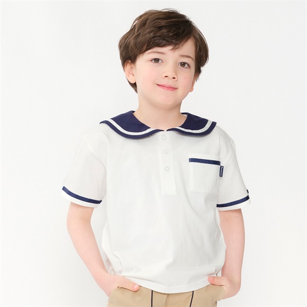 セーラー衿半袖Tシャツ(ホワイト-100cm)