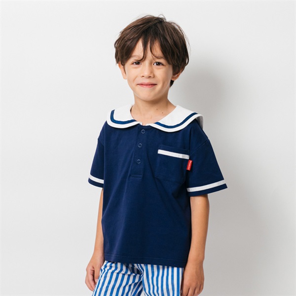 セーラー衿半袖Tシャツ(ネイビー-90cm)