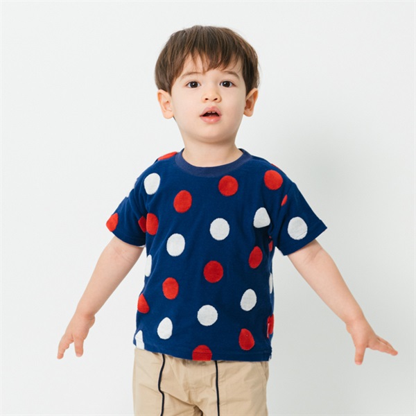 水玉柄半袖Tシャツ(ネイビー-80cm)