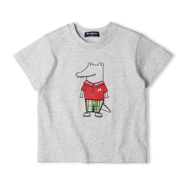 くま・ワニプリント半袖Ｔシャツ(グレー-140cm)