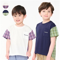 サッカーチェック無地切替半袖Tシャツ