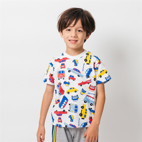 車総柄プリント半袖Tシャツ(ホワイト-80cm)