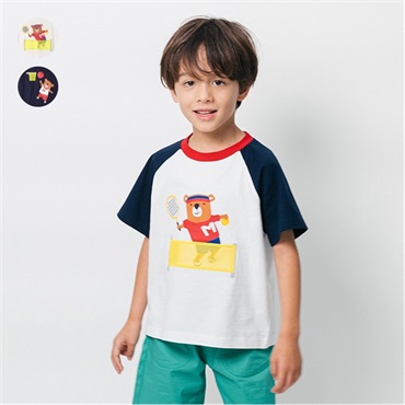 くまプリントラグラン半袖Tシャツ