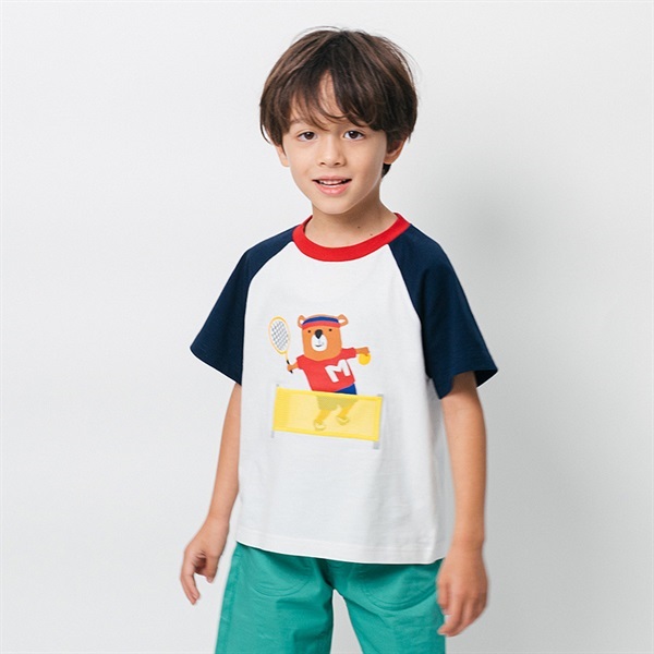 くまプリントラグラン半袖Tシャツ(ホワイト-80cm)