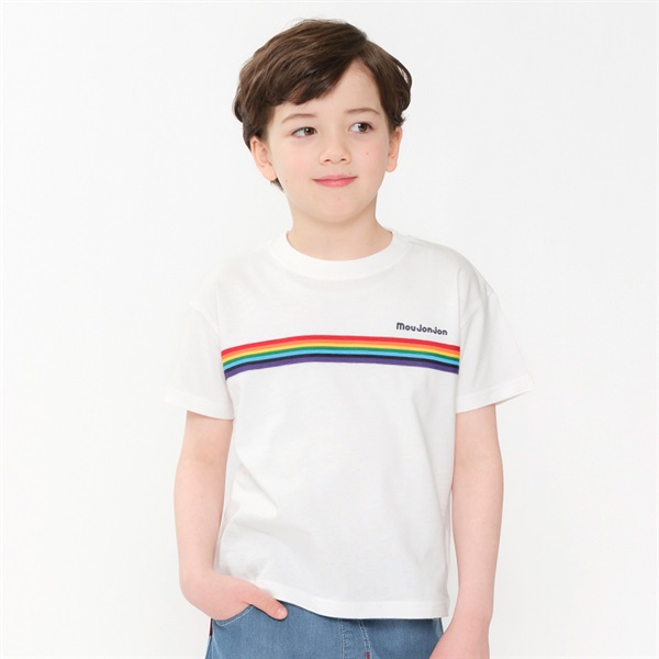レインボーテープ使い半袖Tシャツ(ホワイト-140cm)