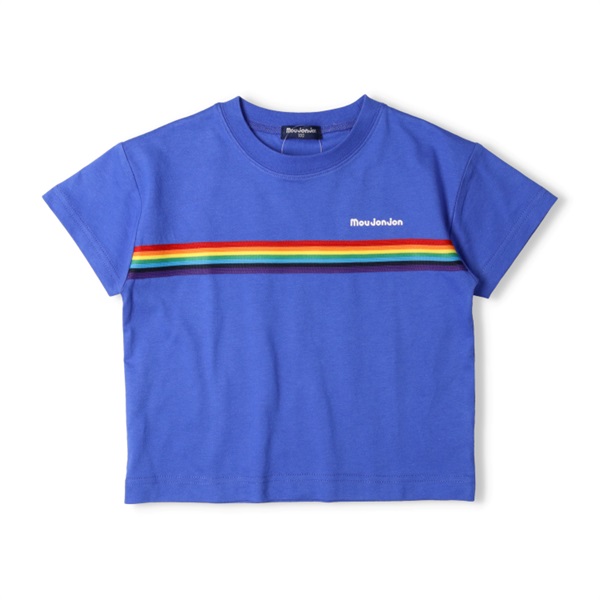 レインボーテープ使い半袖Tシャツ(ブルー-80cm)