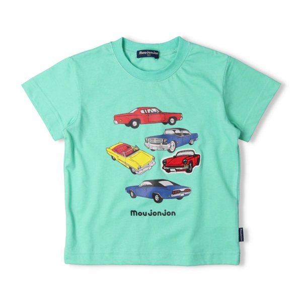 車デザイン半袖Tシャツ(グリーン-90cm)