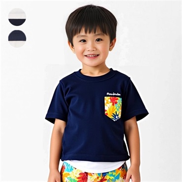 総柄ポケット付き半袖Tシャツ