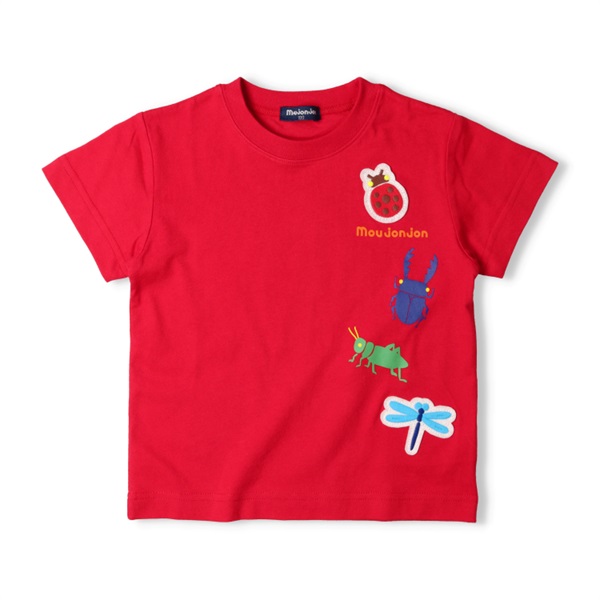 昆虫プリント半袖Tシャツ(レッド-100cm)