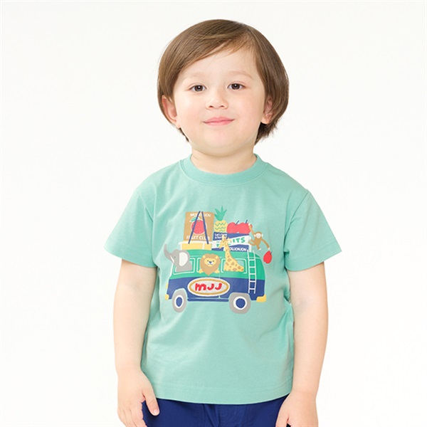 フルーツ＆動物プリント半袖Tシャツ(グリーン-120cm)