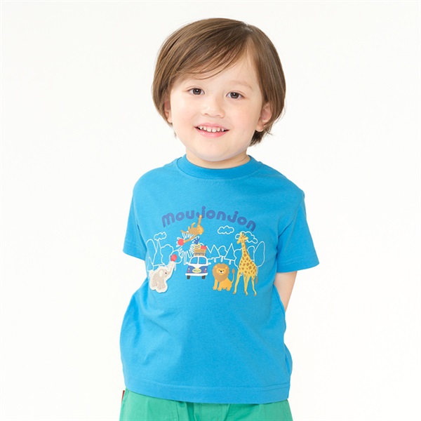 動物プリント半袖Tシャツ(ブルー-80cm)