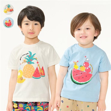 フルーツ＆動物プリント半袖Tシャツ