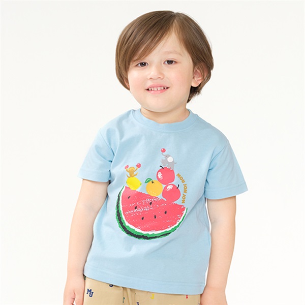 フルーツ＆動物プリント半袖Tシャツ(サックス-80cm)