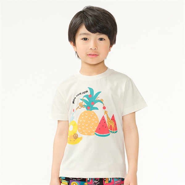 フルーツ＆動物プリント半袖Tシャツ(ホワイト-80cm)