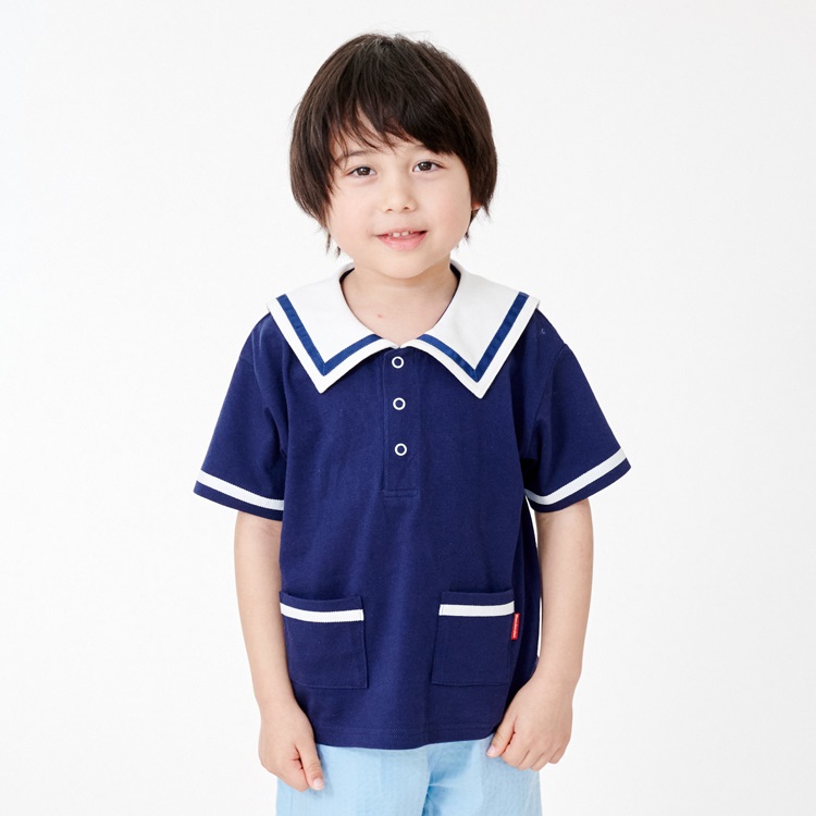 セーラー衿半袖Tシャツ(ネイビー-110cm)