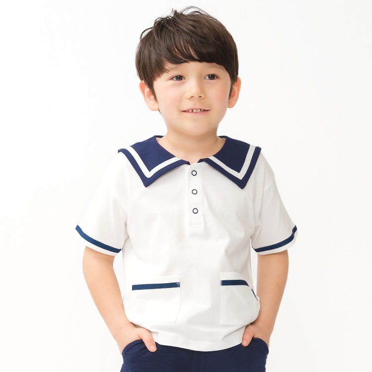 セーラー衿半袖Tシャツ(ホワイト-130cm)