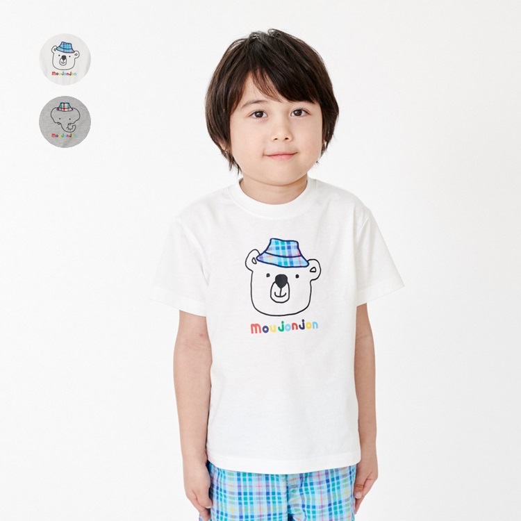 チェックアップリケ動物プリント半袖Tシャツ