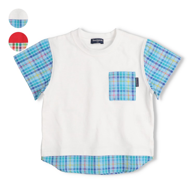 チェック柄切替半袖Tシャツ