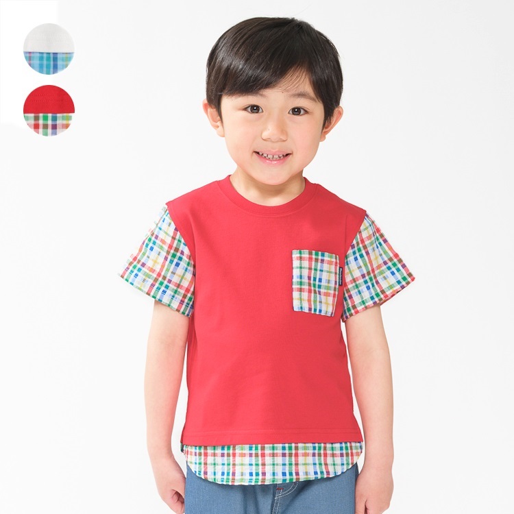チェック柄切替半袖Tシャツ
