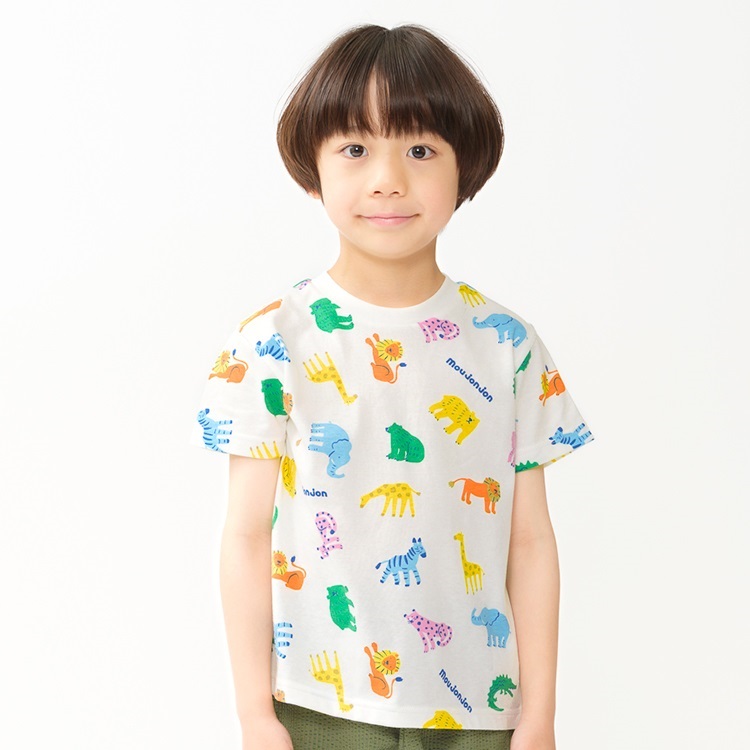 *動物総柄半袖Tシャツ(ホワイト-130cm)