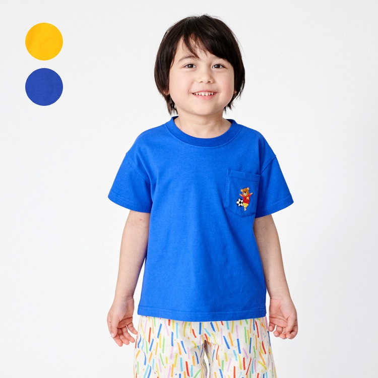 サッカーくま刺繍プリント入り半袖Tシャツ