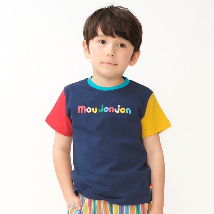 *ロゴプリントクレイジー配色半袖Tシャツ(ネイビー-140cm)