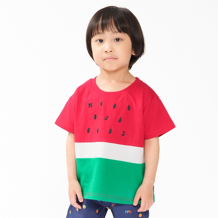 スイカ・キウイ切替半袖Tシャツ(レッド-110cm)