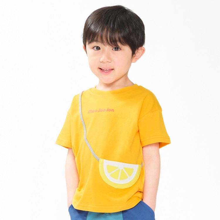スイカ・レモンフルーツポシェット半袖Tシャツ(イエロー-90cm)