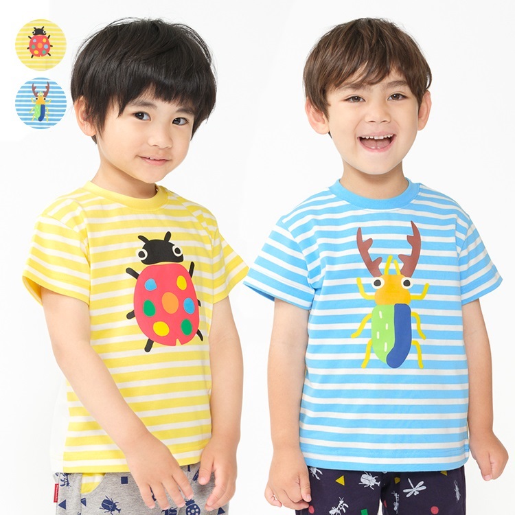 てんとう虫・クワガタボーダー半袖Tシャツ