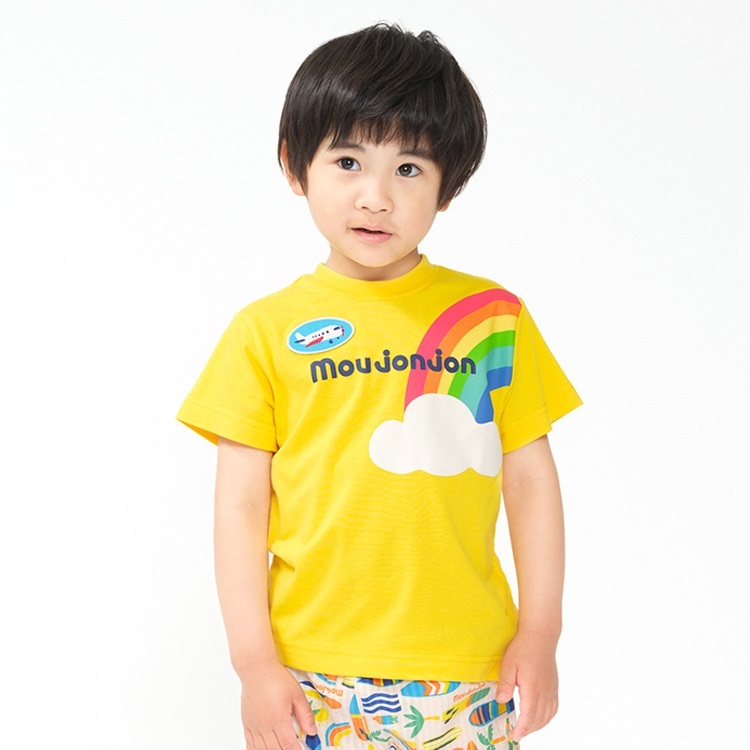 【接触冷感】車・飛行機デザイン半袖Tシャツ(イエロー-120cm)