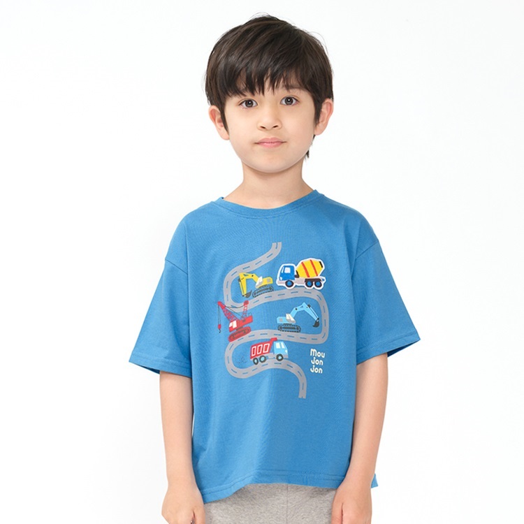 【WEB限定】働く車ワッペン付半袖Tシャツ(ブルー-110cm)