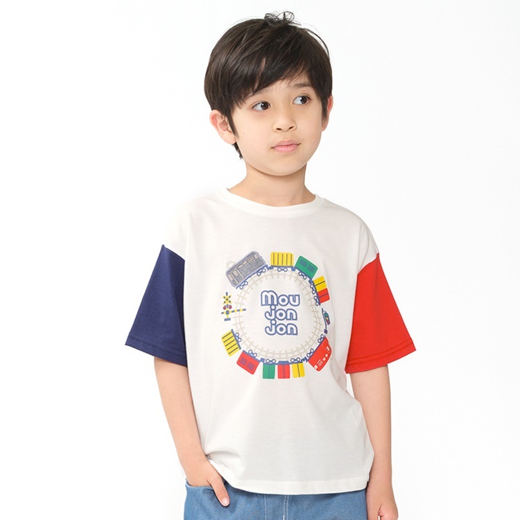 【WEB限定】電車アップリケ付半袖Tシャツ(ホワイト-130cm)