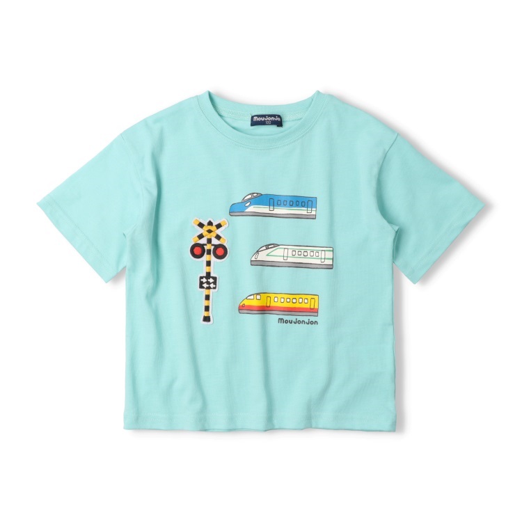 【WEB限定】電車プリント踏切ワッペン半袖Tシャツ(サックス-120cm)