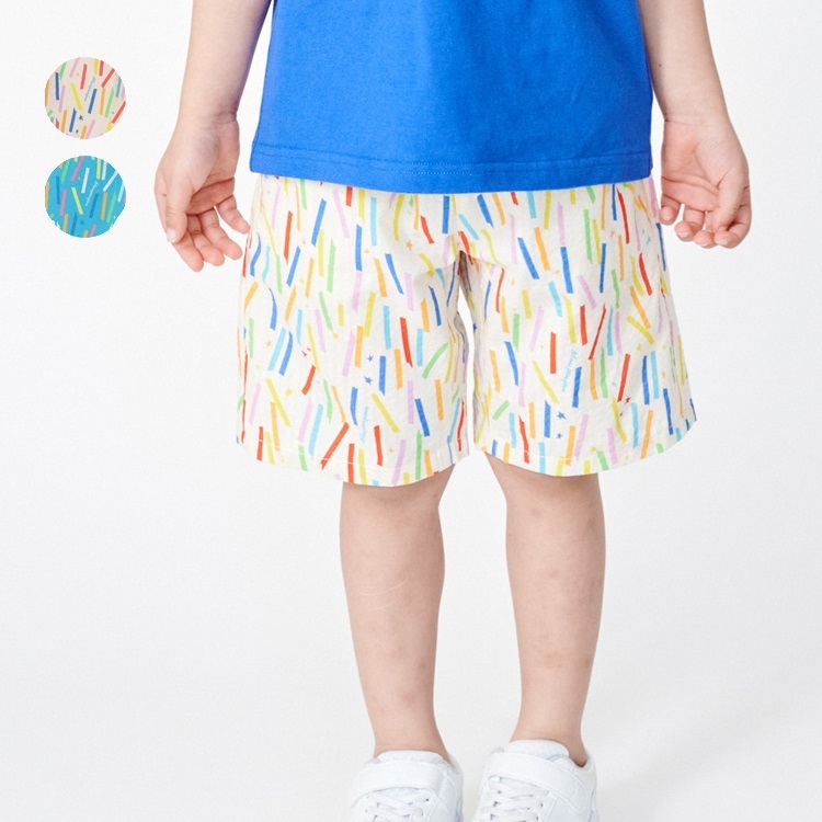 *シアサッカーカラフルプリントハーフパンツ