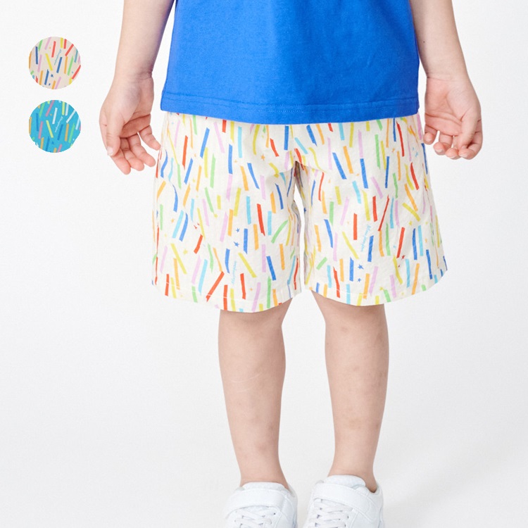 シアサッカーカラフルプリントハーフパンツ