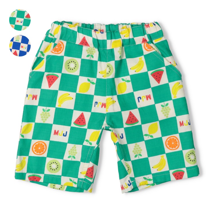 フルーツチェック総柄プリペラ5分丈ハーフパンツ