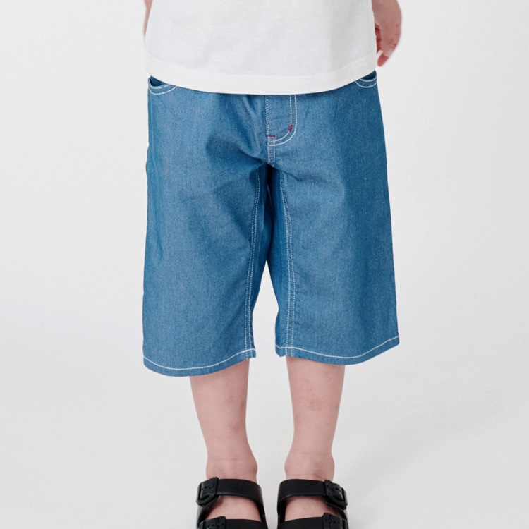 【接触冷感】メッシュツイル6分丈ハーフパンツ(ブルー-90cm)