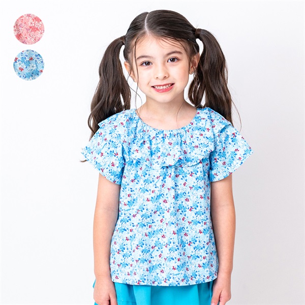 花柄プリントフリル半袖Tシャツ 半袖Tシャツ｜子供服・ベビー服の通販