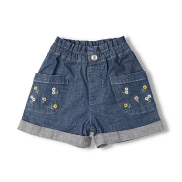 花刺繍デニムショートパンツ ハーフ・ショートパンツ｜子供服
