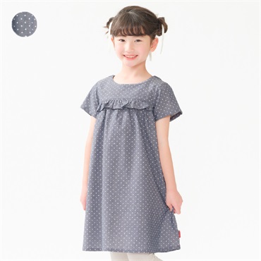 水玉柄ダンガリー半袖ワンピース