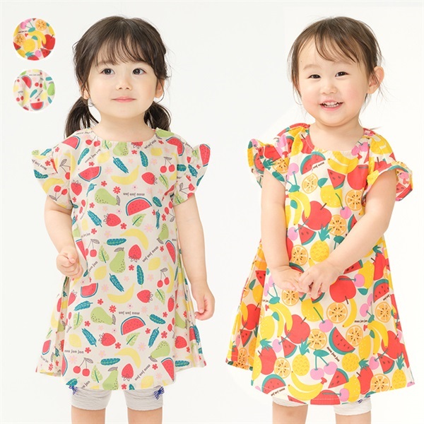 フルーツ総柄フリル袖ワンピース ワンピース｜子供服・ベビー服の通販