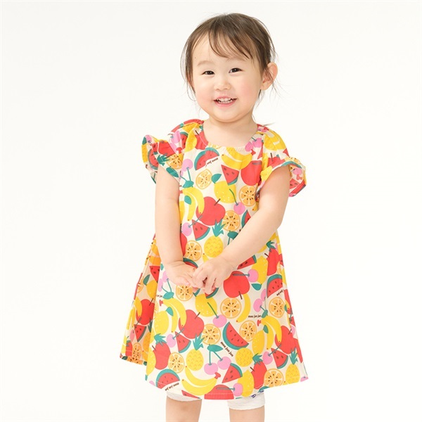 フルーツ総柄フリル袖ワンピース(レッド-80cm)