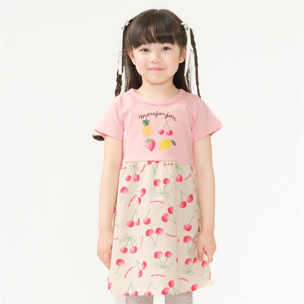 フルーツ切替半袖ワンピース(ピンク-90cm)