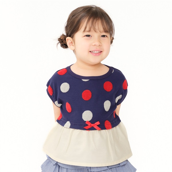 リボン付き水玉切替半袖Tシャツ 半袖Tシャツ｜子供服・ベビー服の通販